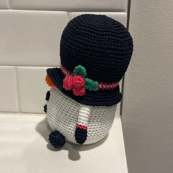 Handcrafted Snowman Gnome with Holly Winter Holiday Seasonal Christmas Crochet - Picture 6 of 10
